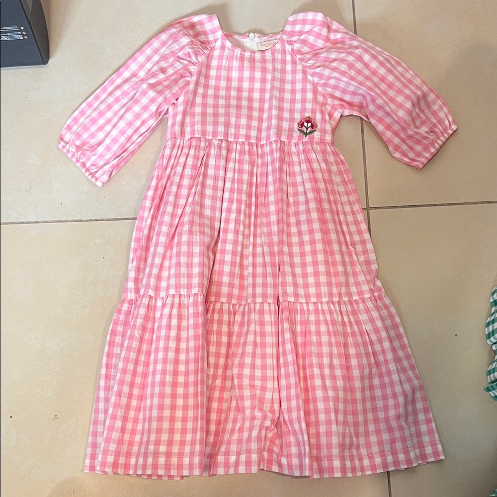 Pink Chicken Gingham Long Sleeve Dress